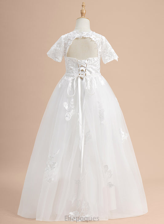 Dress Flower Girl Dresses Ball-Gown/Princess Sleeves Neck Scoop Flower - Girl Short Tulle Lace/Beading/Sequins Aracely Floor-length With