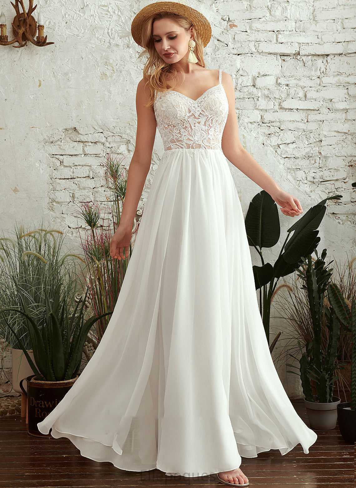 Split Malia Wedding Dresses Beading Floor-Length Dress With V-neck Front A-Line Wedding