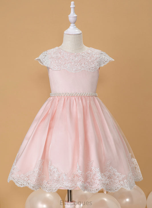 Knee-length Beading/Bow(s) Cali Flower Girl Dresses Girl Ball-Gown/Princess Sleeveless Satin/Lace With Scoop Flower - Neck Dress