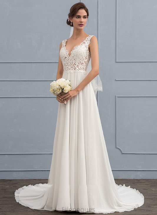 Court Train V-neck A-Line Dress Wedding Dresses Madeleine Wedding Chiffon