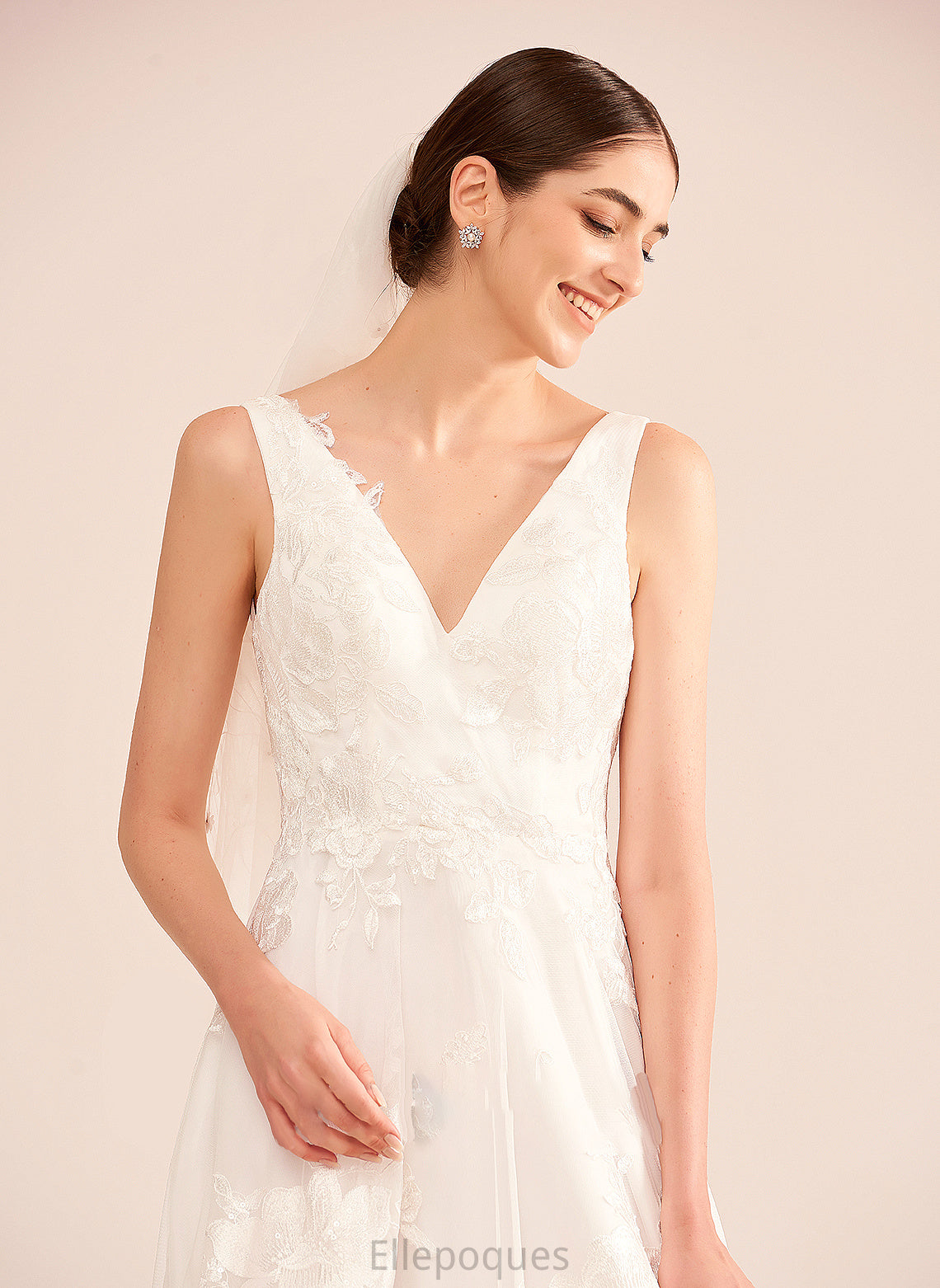 A-Line Lace With Wedding Train Luna Court Dress Wedding Dresses V-neck