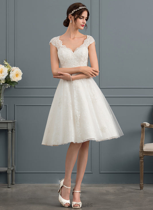 Dress A-Line Tulle Wedding Dresses Wedding Matilda V-neck Knee-Length Lace