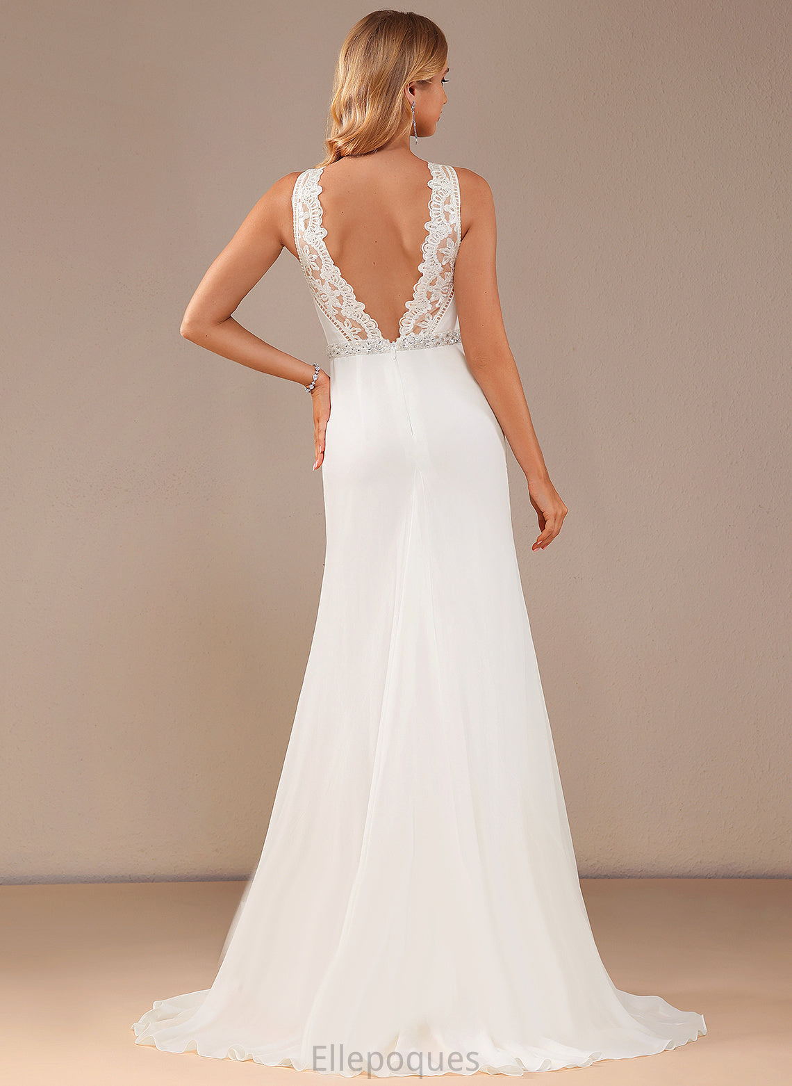 High Court Beading With Neck Train Wedding Dresses Dress Trumpet/Mermaid Lace Wedding Madalyn Chiffon