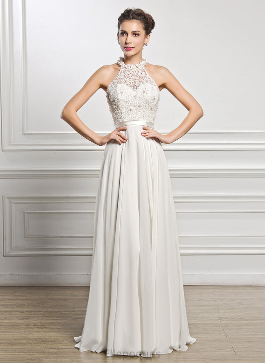 Wedding Floor-Length Wedding Dresses Chiffon A-Line Dress Lace With Angel Beading Sequins