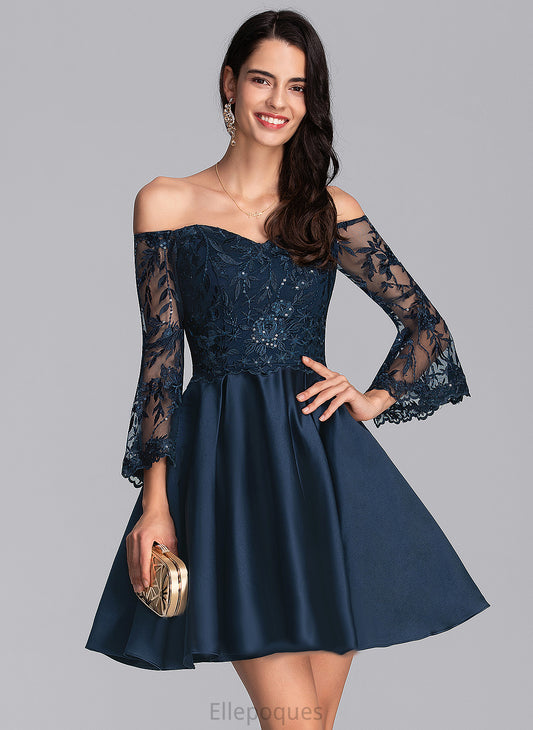 A-Line Jillian Lace Homecoming With Homecoming Dresses Satin Off-the-Shoulder Dress Short/Mini