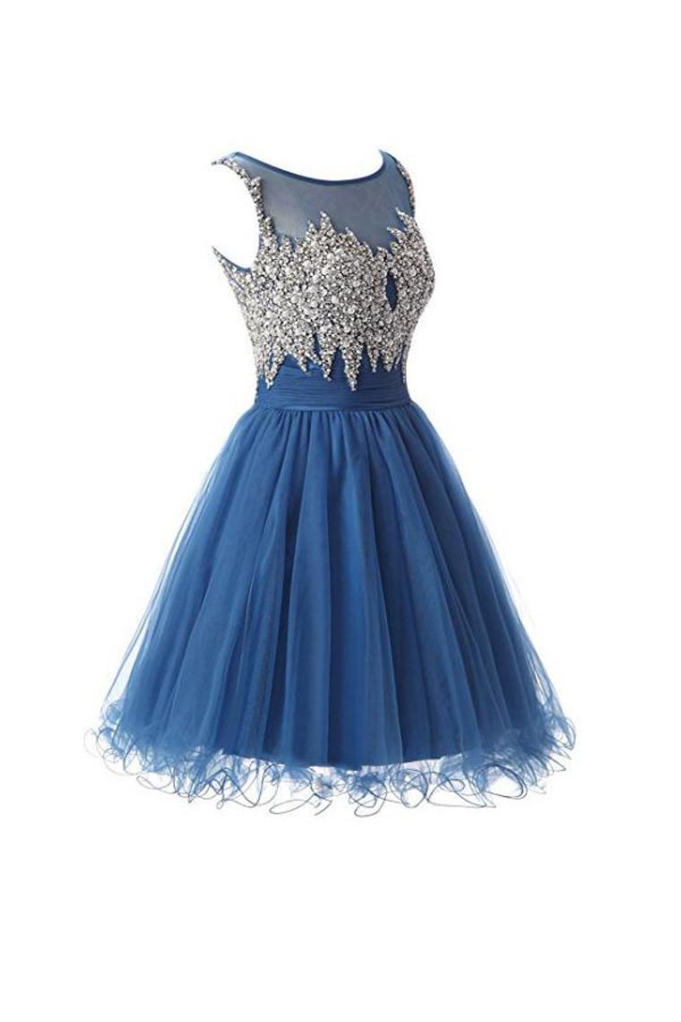 2024 Tulle Scoop Beaded Bodice Homecoming Dresses A Line Short/Mini