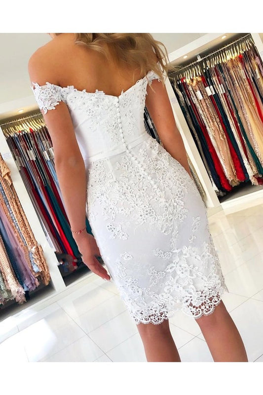 Off Shoulder Short Lace Graduation Formal Homecoming Dresses Sheath