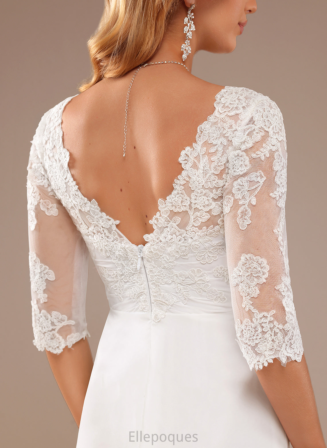 V-neck Lace Madilyn Chiffon Lace Ruffle Wedding Dresses Asymmetrical With Wedding Dress A-Line