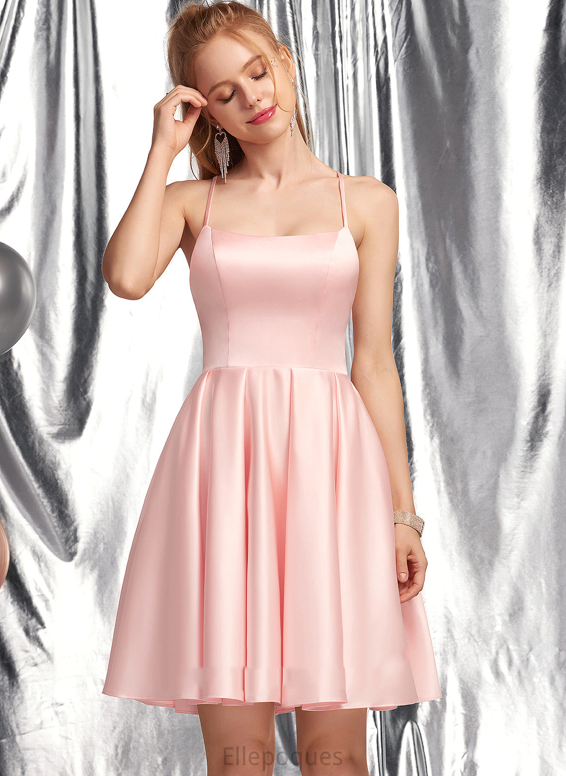 Neckline Elva Homecoming Dresses A-Line Satin Dress Square Homecoming Short/Mini