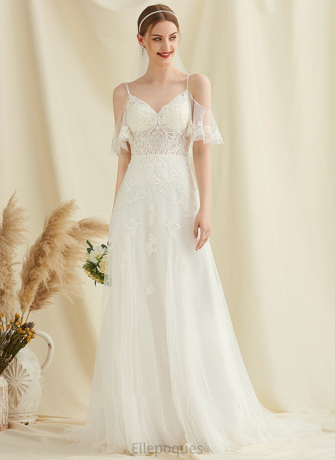 Wedding Dresses Lace A-Line Laylah Tulle Beading Train Dress Sweep Wedding With