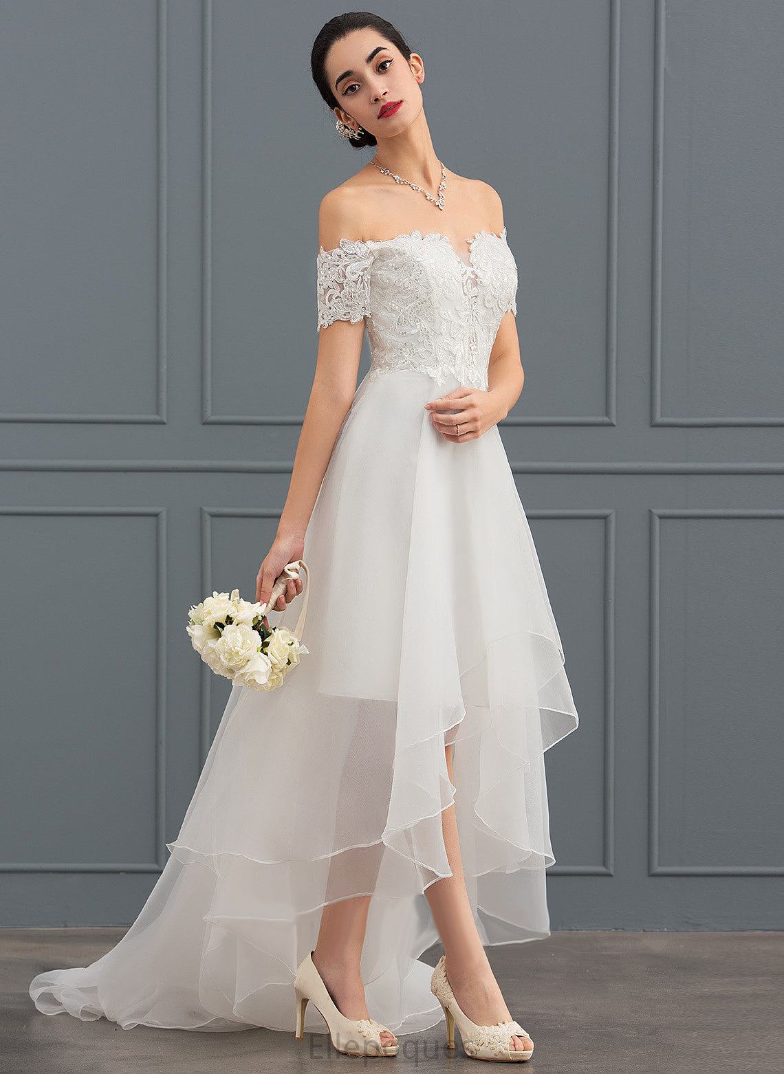 Lace Brielle Dress A-Line Asymmetrical Wedding Wedding Dresses Organza With Sequins