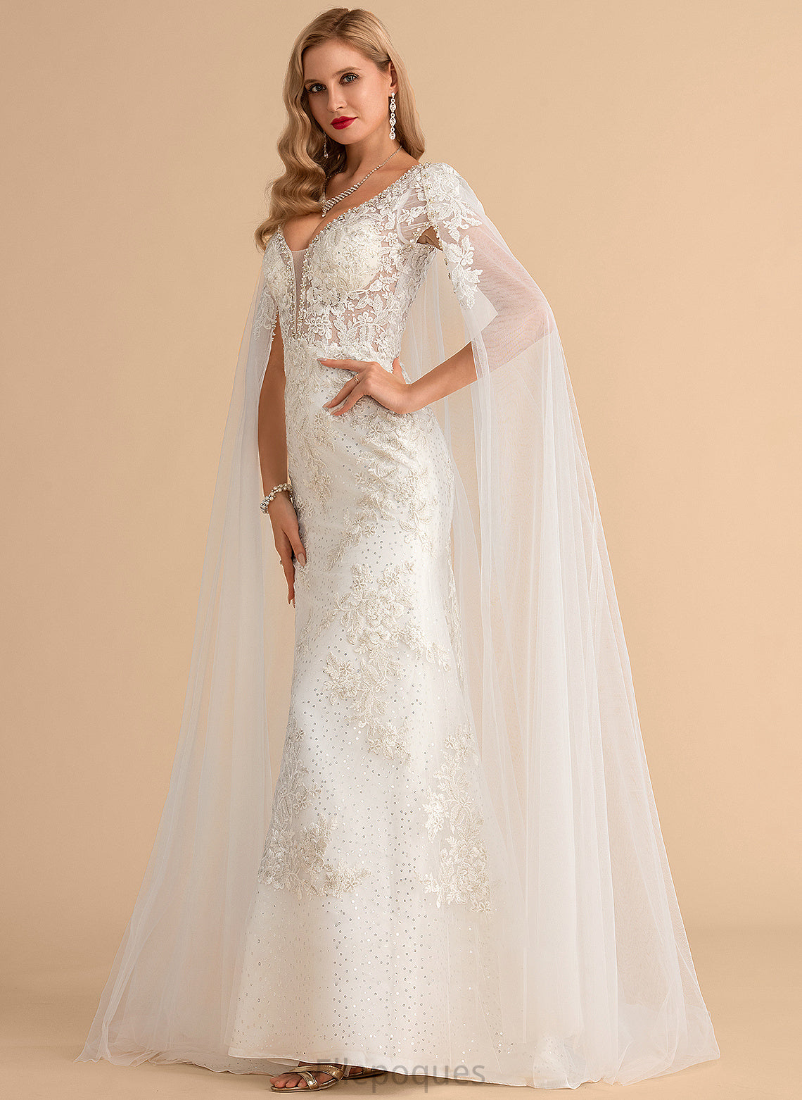 Dress Sequins V-neck Beading Wedding Dresses Tulle Court With Lace Trumpet/Mermaid Train Wedding Kailyn