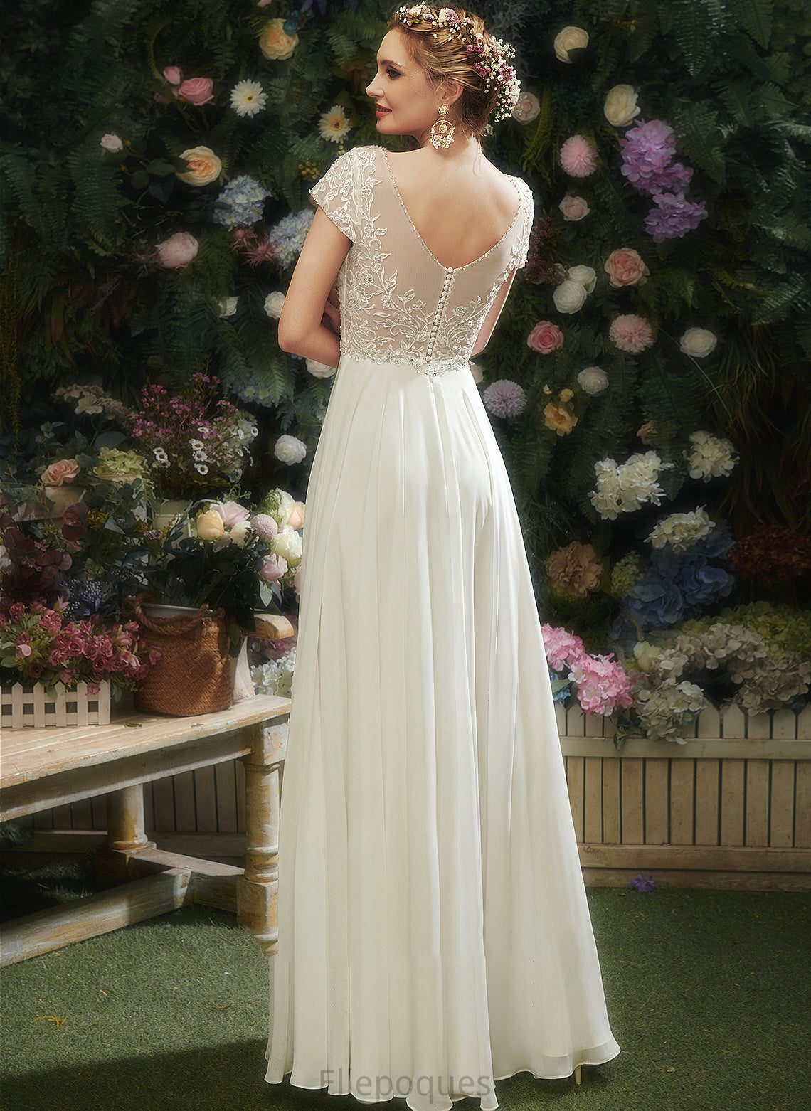 A-Line Beading Wedding Lace With Sequins Dress Wedding Dresses Natalya Floor-Length V-neck