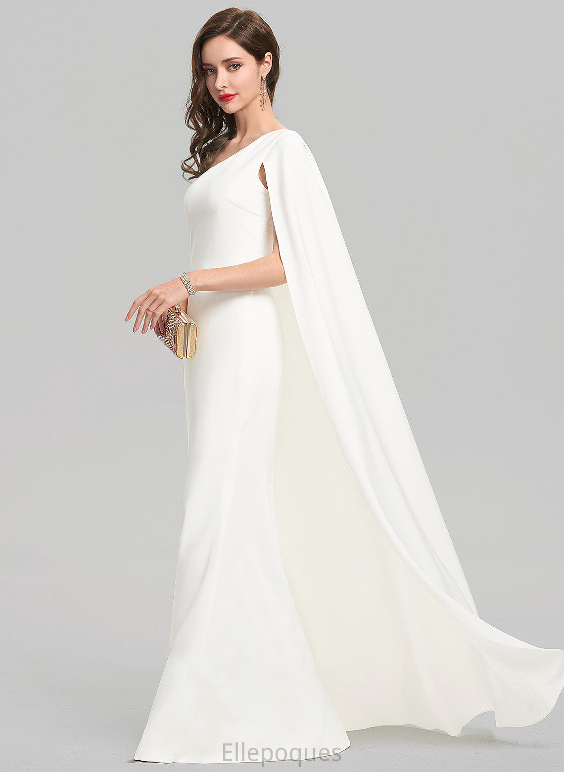 Stretch One-Shoulder Wedding Dresses Wedding Crepe Dress Nyasia Floor-Length Sheath/Column