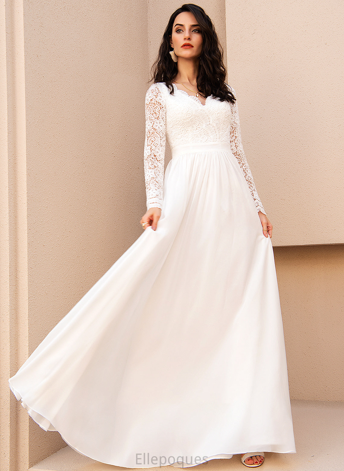 Wedding With A-Line Floor-Length Chiffon Dixie Dress Wedding Dresses Lace V-neck