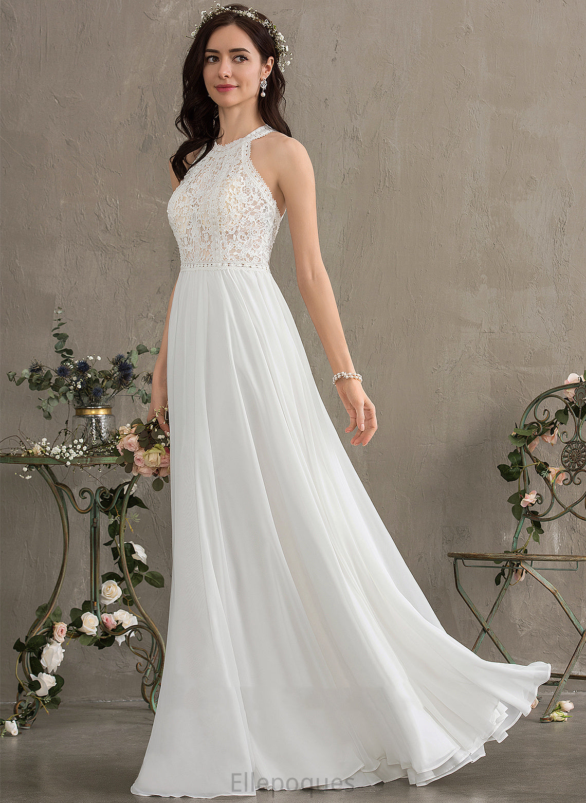 Chiffon Dress Scoop Penelope Lace Wedding Dresses Floor-Length A-Line Neck Wedding