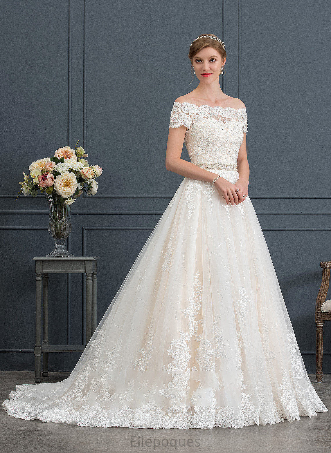 Wedding Dresses Court With Wedding Sequins Siena Beading Ball-Gown/Princess Train Dress Tulle