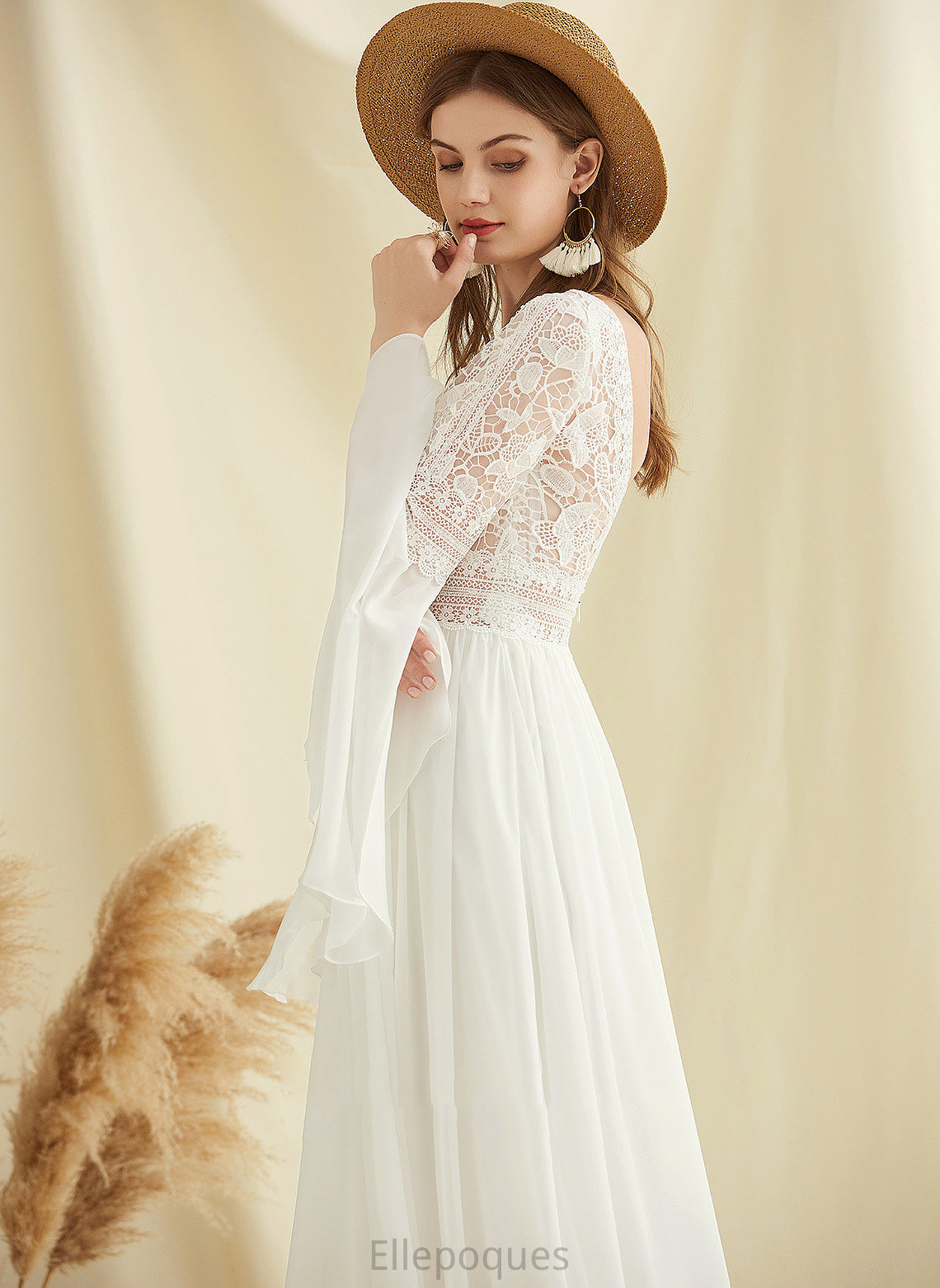 Dress Split Winifred V-neck Front Train Sweep Wedding Dresses With Chiffon Lace Wedding A-Line