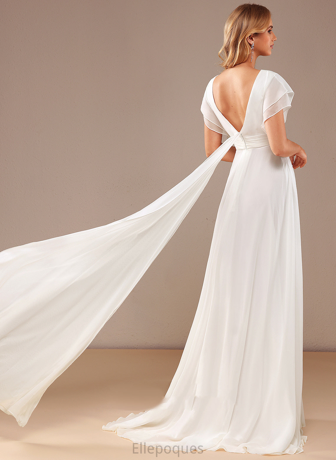 Wedding Dresses Train Chiffon Wedding Cristal With Dress A-Line Neck Sweep Scoop Beading