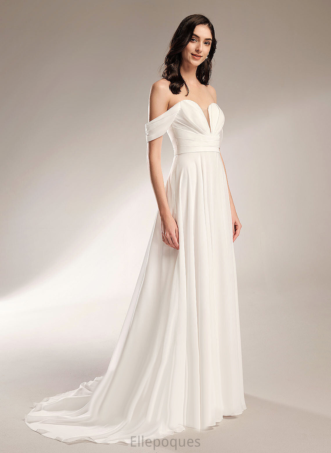 Aliya Court Train With Chiffon Off-the-Shoulder Dress Pleated Wedding A-Line Wedding Dresses