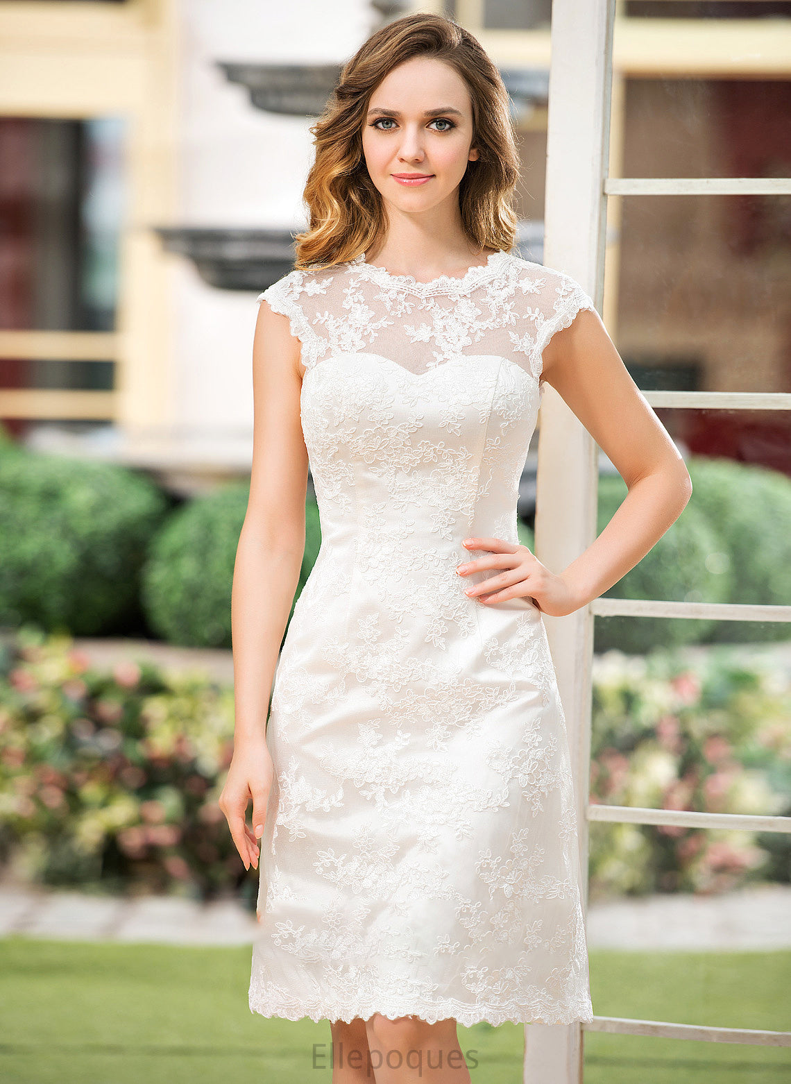 Lace Neck Dress Wedding Dresses Scoop Bella A-Line Wedding Knee-Length