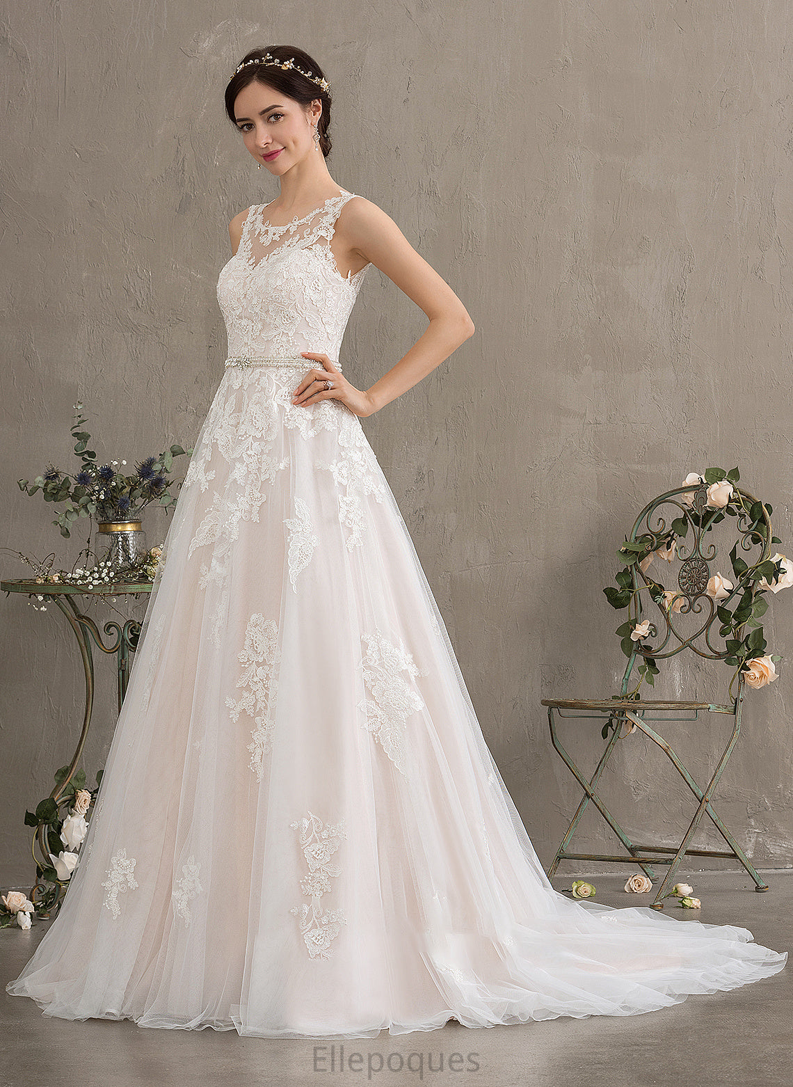 Beading Neck Scoop Wedding Dresses Train With Wedding Dress Susie Ball-Gown/Princess Sequins Tulle Court