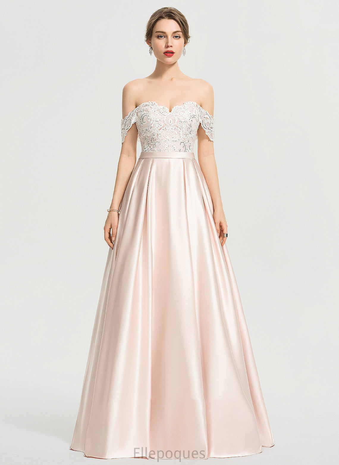 Shyann Satin Off-the-Shoulder Floor-Length Sequins Wedding Wedding Dresses Dress With Ball-Gown/Princess