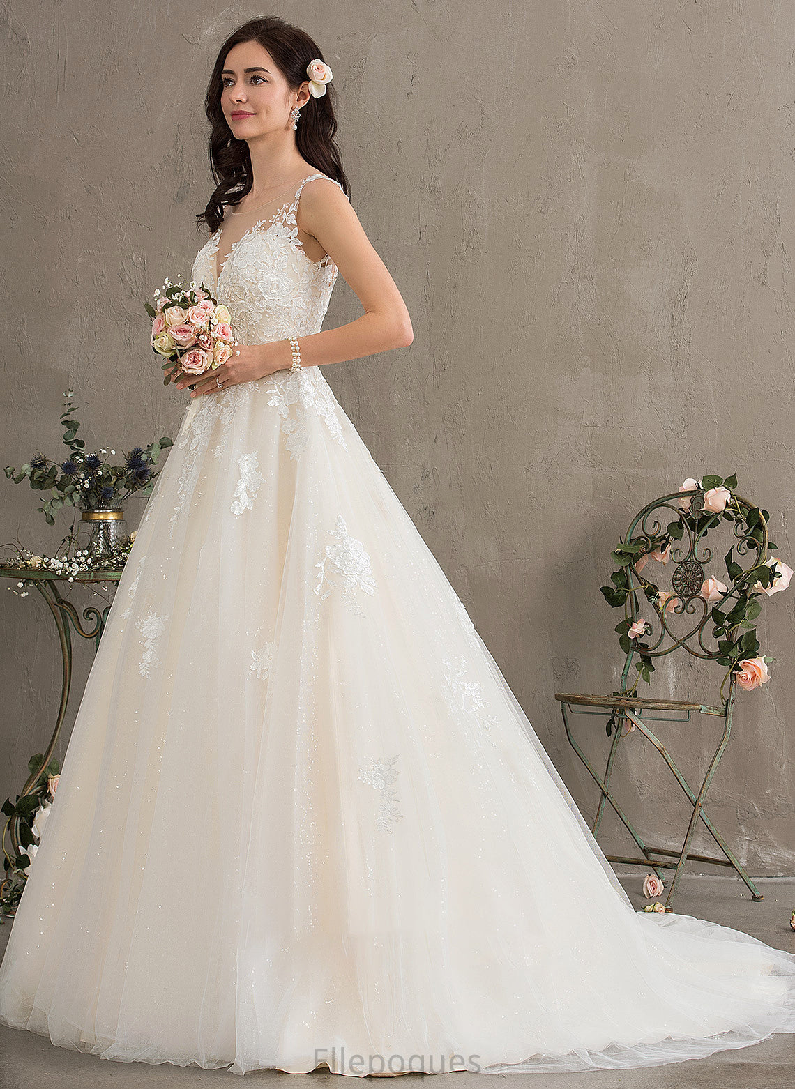 Illusion Train Dress Ball-Gown/Princess Wedding Dresses Abigayle Court Tulle Wedding