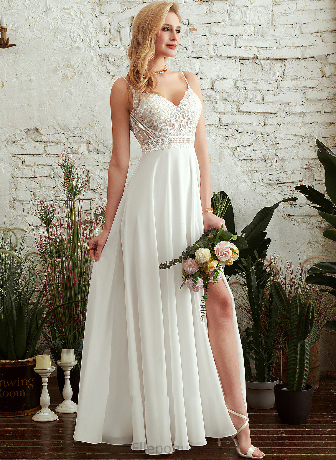 Wedding Dresses Split A-Line Front V-neck Floor-Length Dress Krista Wedding With