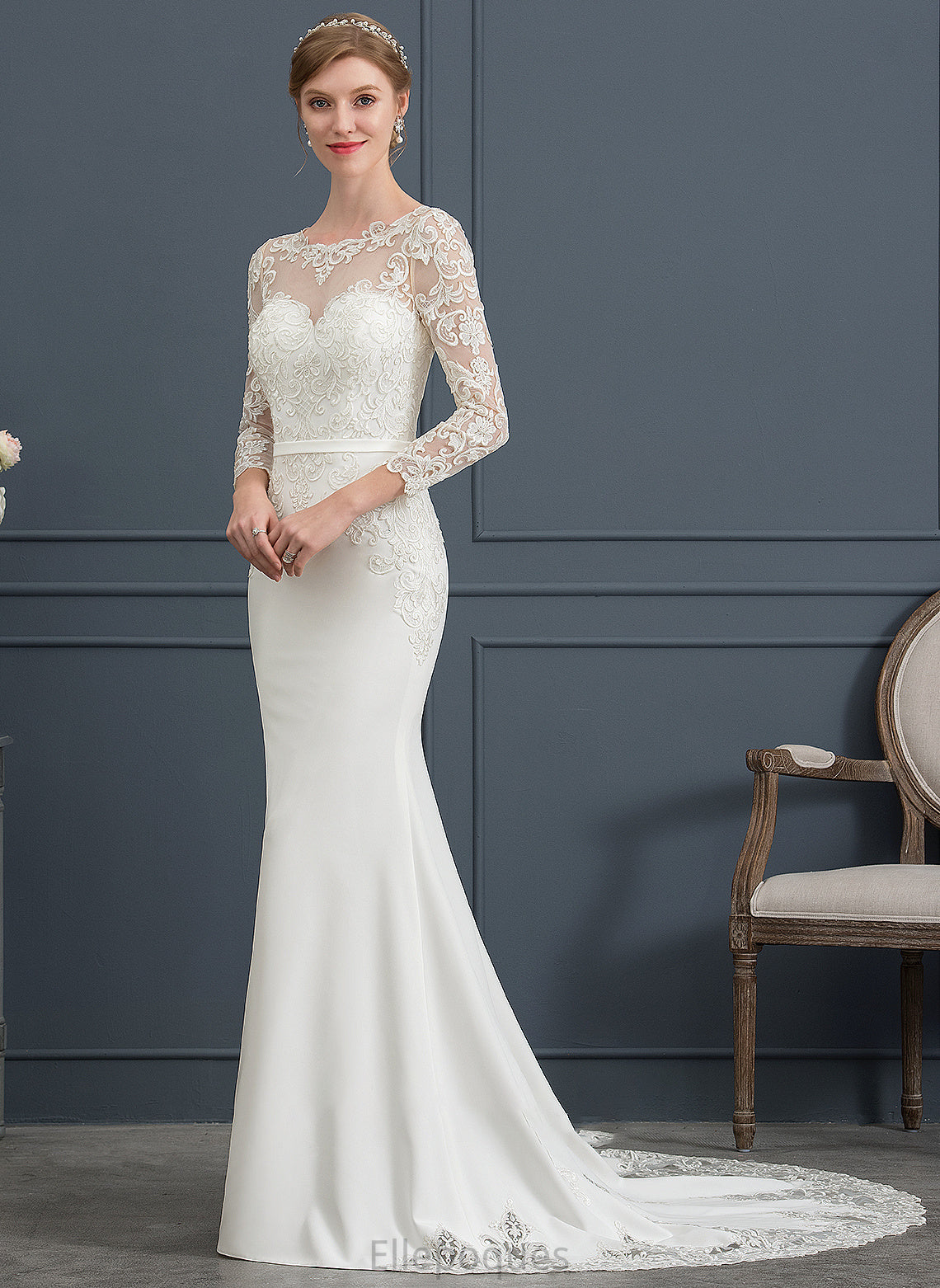 Crepe Illusion Lace Trumpet/Mermaid Monique Dress Stretch Wedding Dresses Train Wedding With Chapel