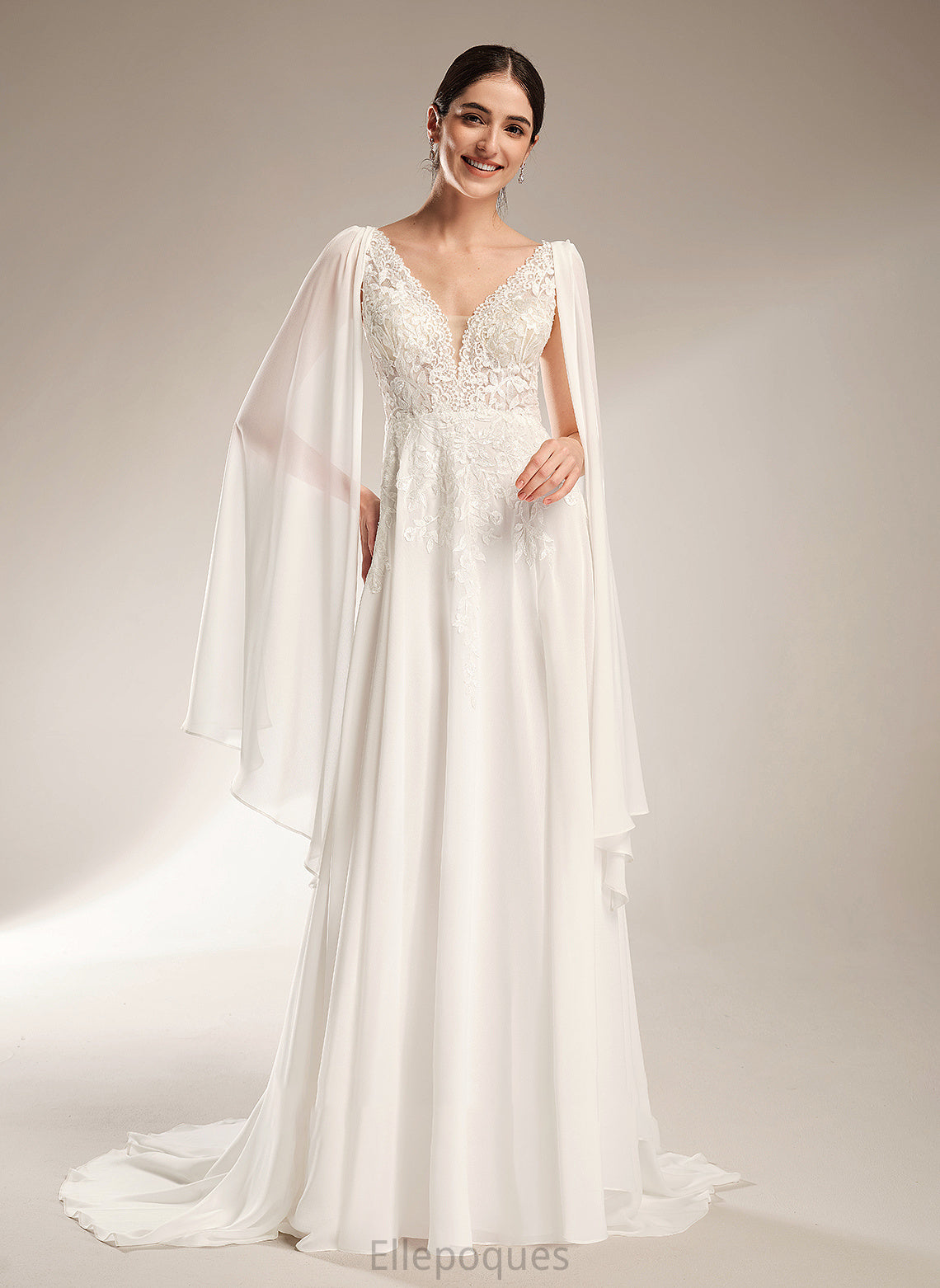 Train V-neck Wedding Dress A-Line Wedding Dresses Madisyn Court Sequins With