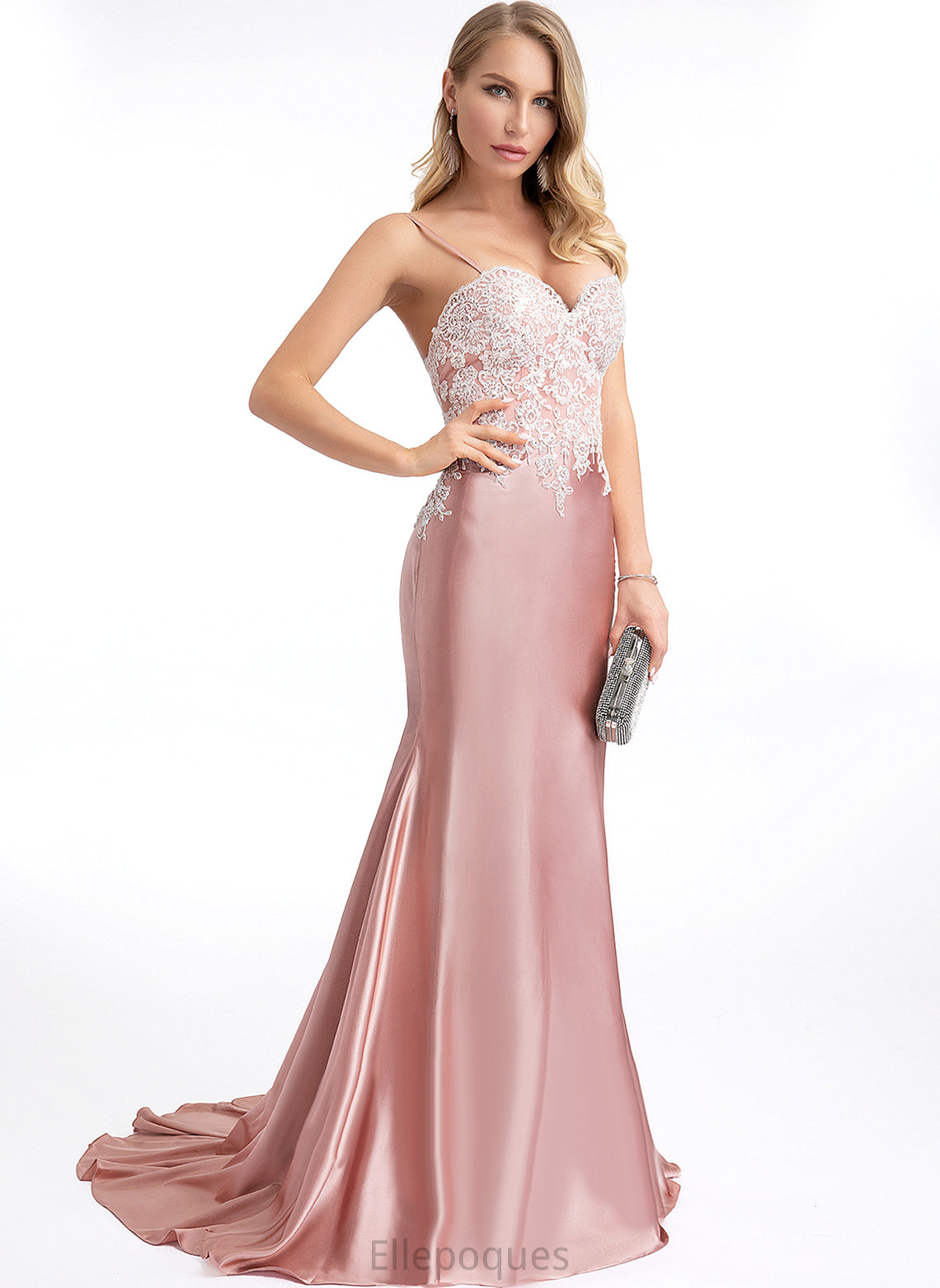 Lace Satin Train Sweetheart Prom Dresses Cadence Trumpet/Mermaid Sweep