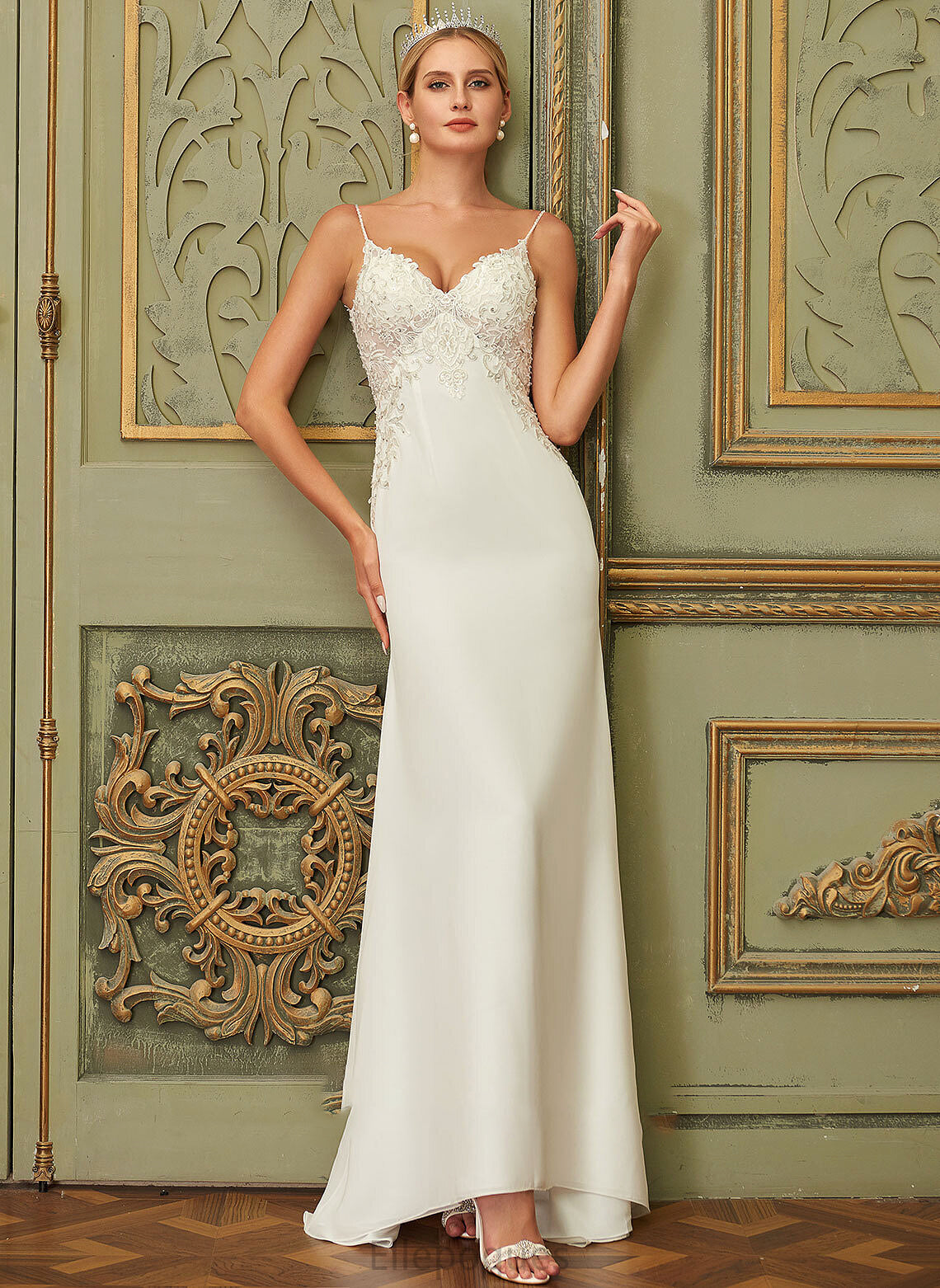 Sweep Trumpet/Mermaid Lace Train With Dress Chiffon Sequins Wedding Wedding Dresses V-neck Maggie