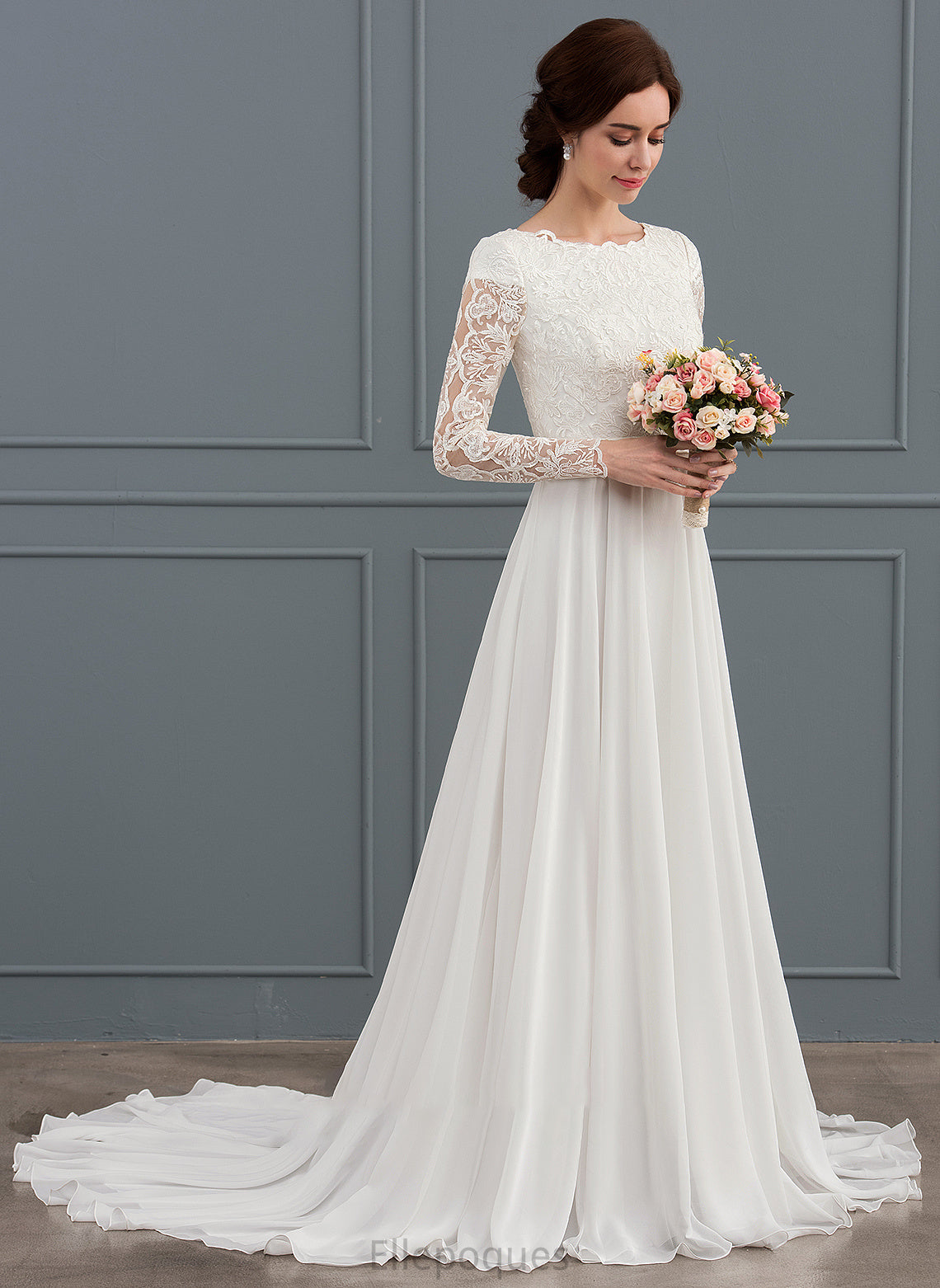 Wedding Dresses Wedding Dress Scoop With Court Train Beading Finley Neck A-Line Chiffon