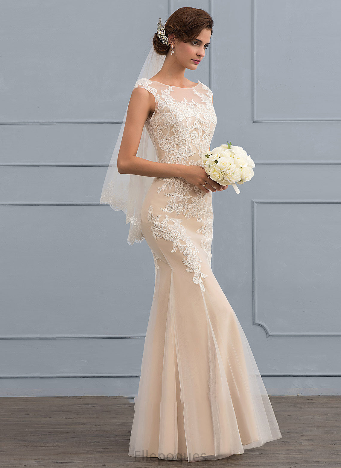 Wedding Dresses Dress Tulle Lace Trumpet/Mermaid Lydia Floor-Length Neck Scoop Wedding