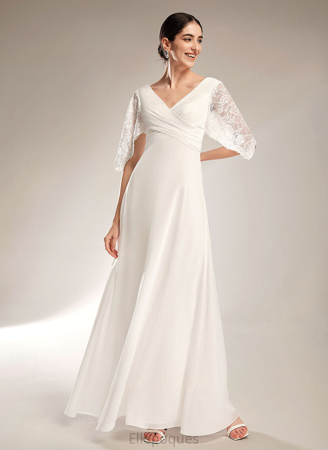 Dress Floor-Length V-neck With Sheath/Column Jazlene Wedding Lace Wedding Dresses