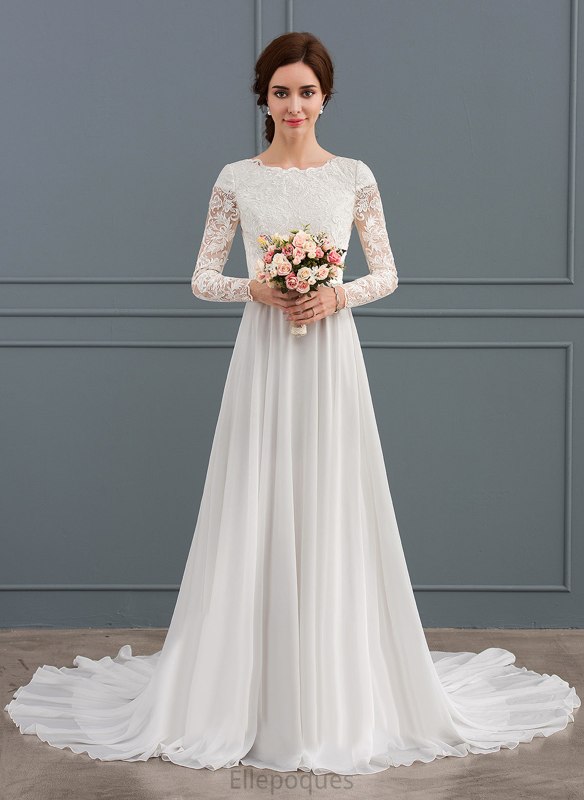 Wedding Dresses Beading A-Line Wedding Dress Lace Court With Chiffon Aryanna Train