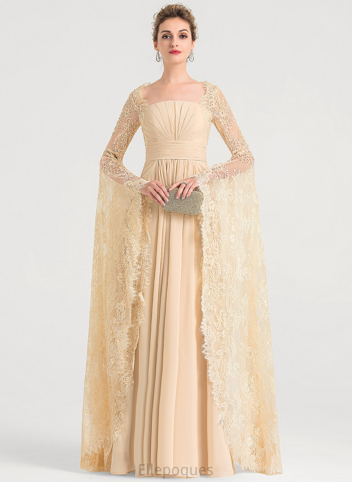 With Lace Floor-Length Dress Chiffon Wedding A-Line Ruffle Wedding Dresses Lila Square Beading