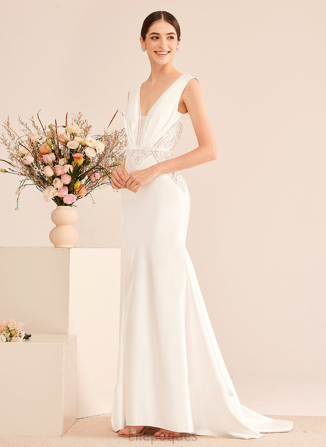 Kennedy V-neck Trumpet/Mermaid Wedding Dresses Court Sequins With Train Wedding Dress