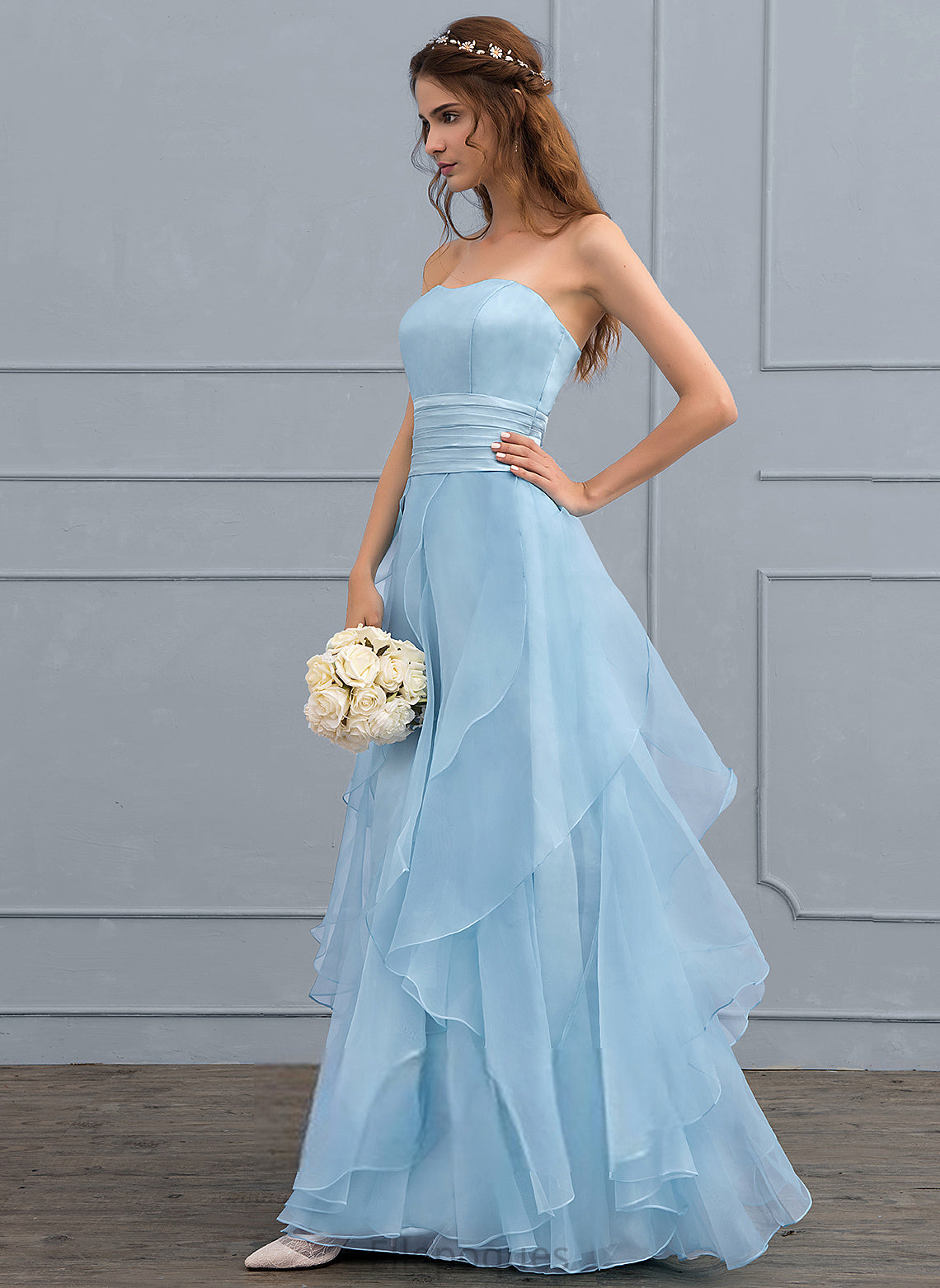 Wedding Dresses Dress Wedding A-Line Sweetheart Ruffles Organza Charmeuse Cascading With Floor-Length Viviana