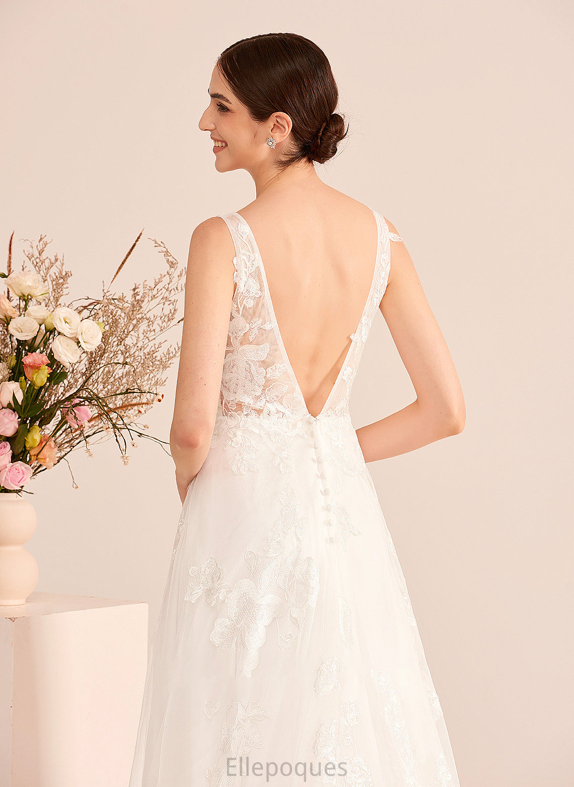 A-Line Lace With Wedding Train Luna Court Dress Wedding Dresses V-neck