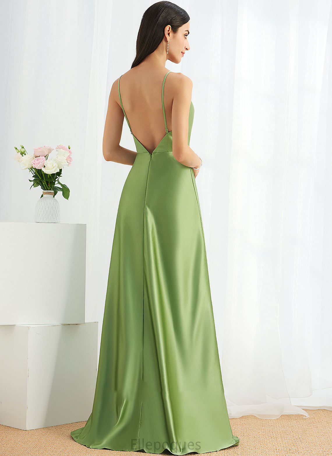 Fabric Silhouette Neckline Embellishment Floor-Length SplitFront Length CowlNeck A-Line Peyton Trumpet/Mermaid Off The Shoulder Bridesmaid Dresses