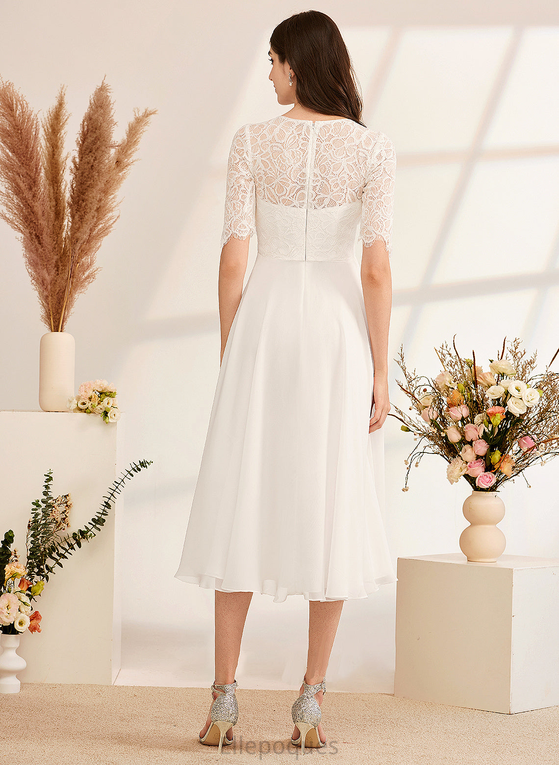 With Dress A-Line Wedding Dresses Emery Wedding Tea-Length Beading