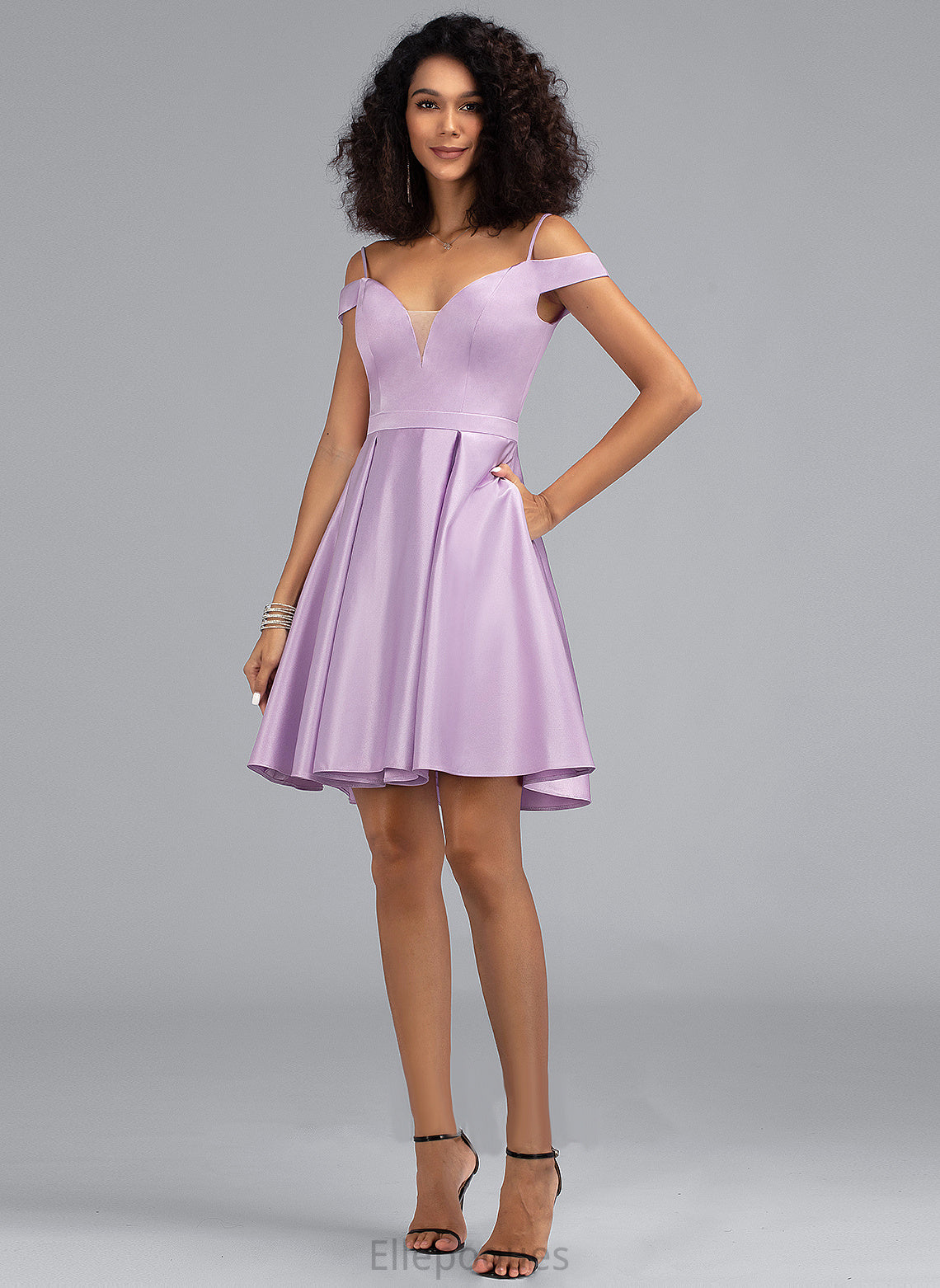 Bow(s) Satin Homecoming Off-the-Shoulder Homecoming Dresses Short/Mini Dress Pockets Eliana A-Line With