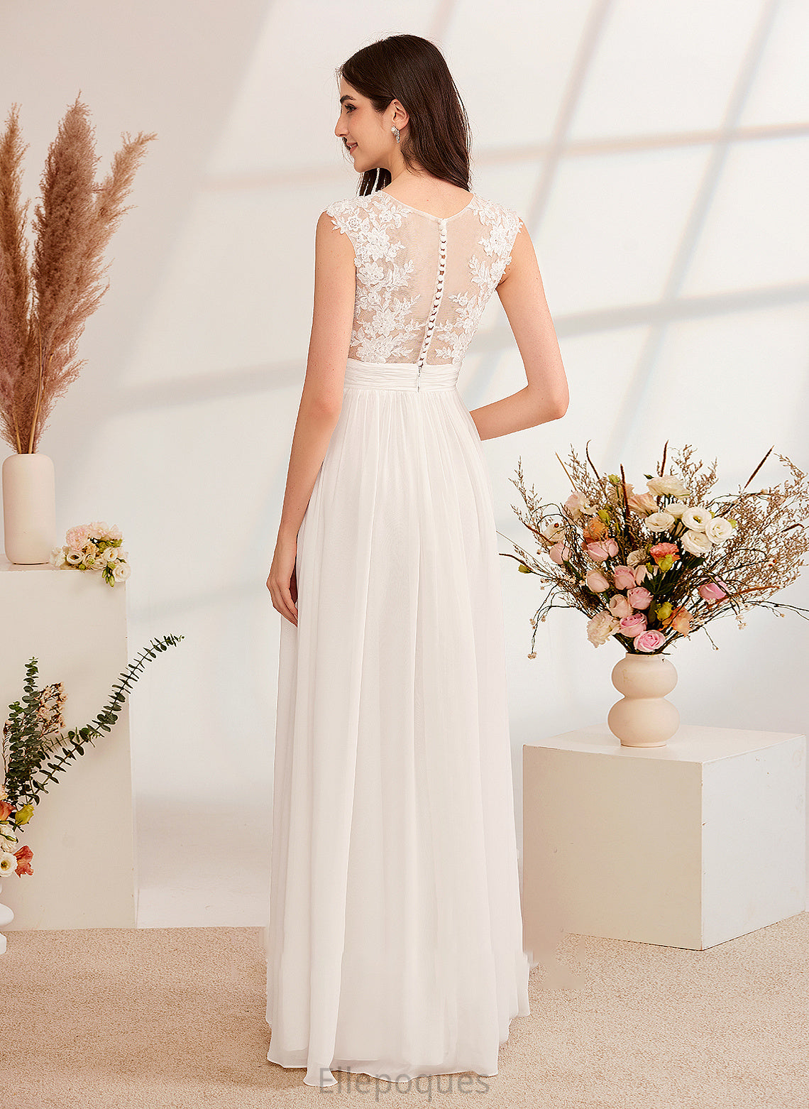 Beading Wedding Split A-Line Wedding Dresses Dress Illusion Front Floor-Length Gabriella With