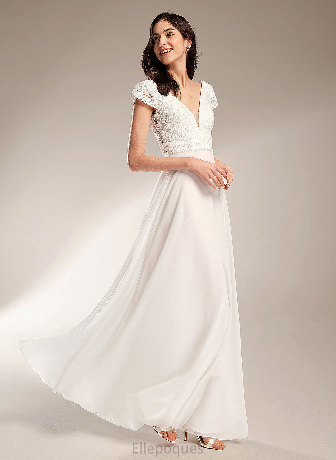 Wedding Floor-Length Wedding Dresses Chiffon Lace Nydia Dress V-neck A-Line