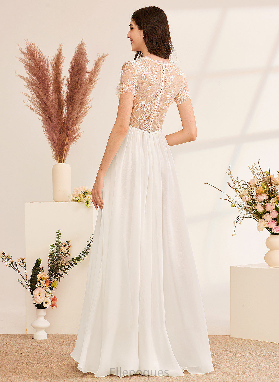 Setlla A-Line V-neck Wedding Dresses Wedding With Dress Floor-Length Ruffle