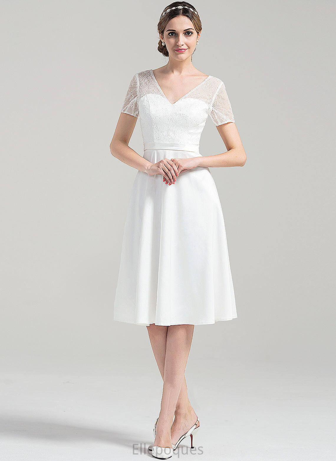 Wedding Dresses Satin Dress V-neck Wedding Knee-Length A-Line Tiffany