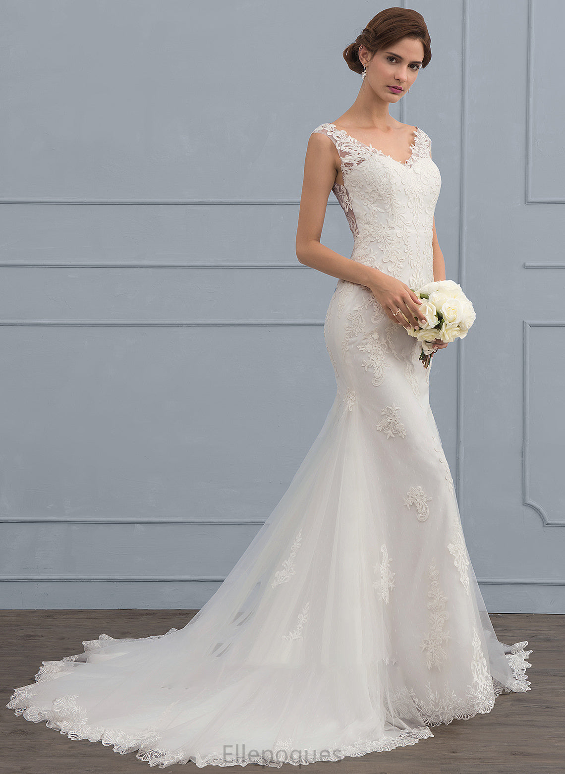 Court Wedding Dresses Journey Trumpet/Mermaid Wedding Dress Train V-neck Tulle