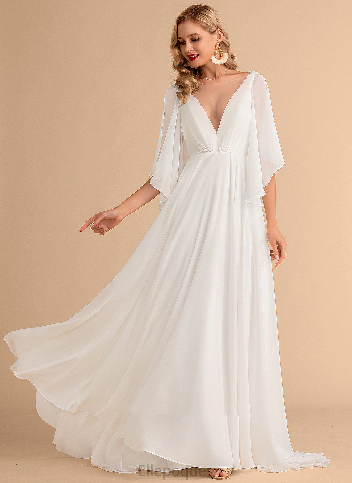 Chiffon V-neck A-Line Sweep Karla Wedding Dress Train Wedding Dresses